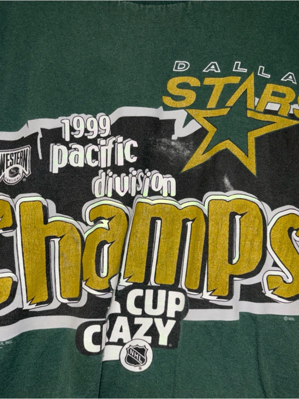 Dallas Stars Vintage Cup Crazy 1999 Playoffs Green Shirt M NHL Texas - Picture 2 of 4